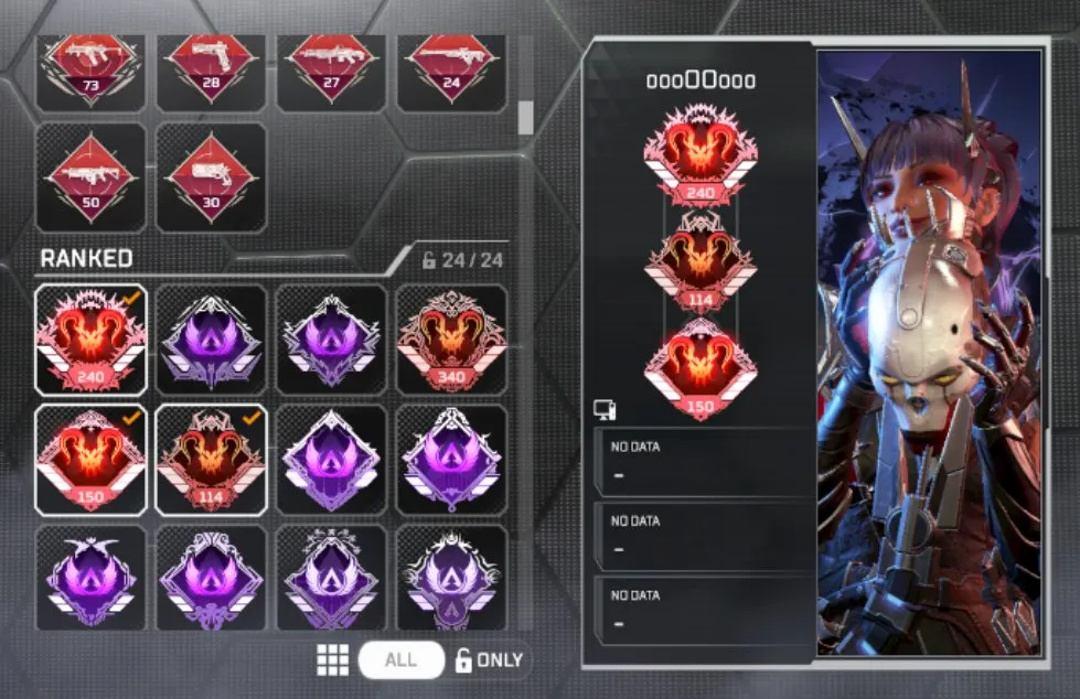 AP611 TOP 150 Predator, 20+ Heirlooms, 5 Prestige, 1500+ Legendary Skins, Cobalt Katar, Raptor’s Claw, Power Sword, Buster Sword