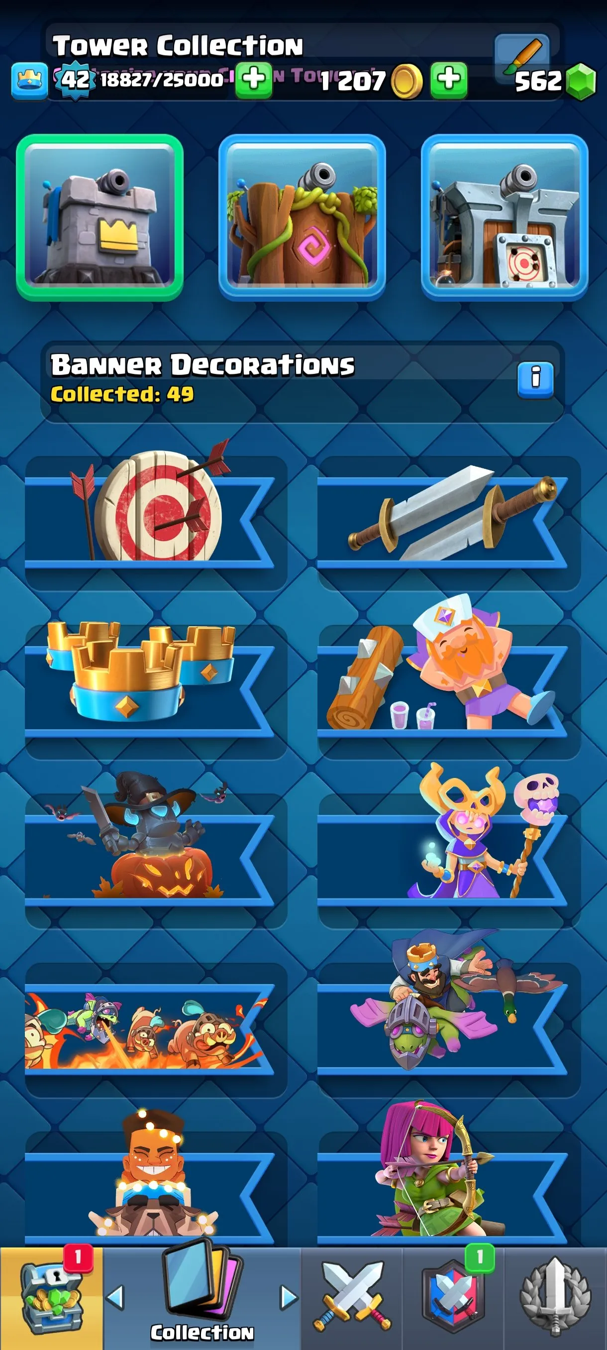 CR679 7530 cups 9 Evolutions 121 cards 562 gems King 42 Arena 20 53 emotes 2 tower skins rich badges collection