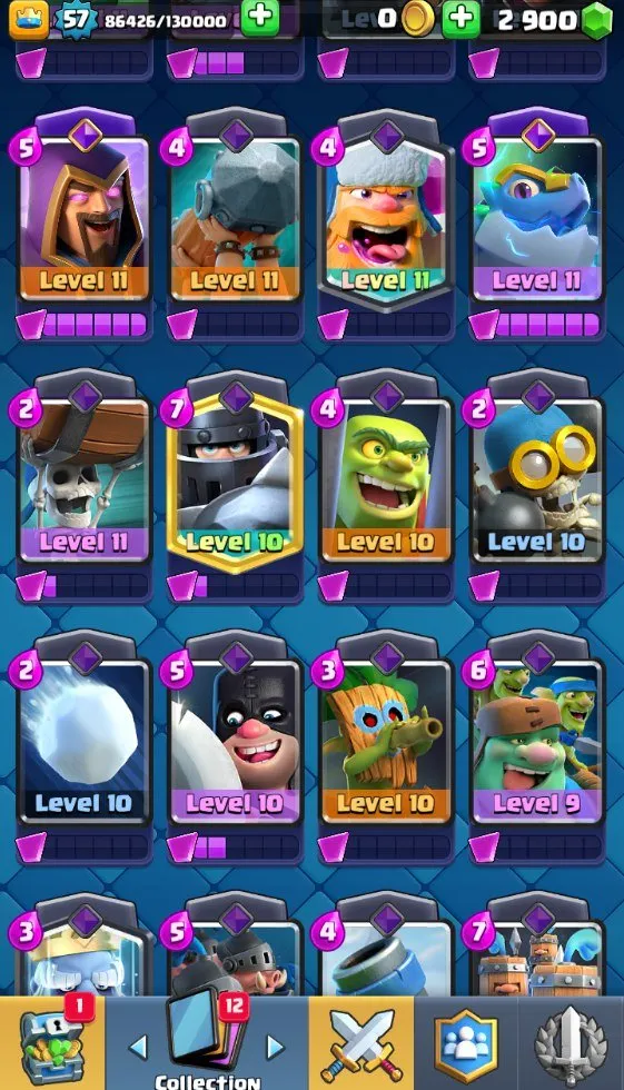 CR538 Max Arena 24 10k Trophies lvl 57 Full 121 Cards 20 Legendary 6 Evolutions 42 Emotes Hog Rider Graveyard Deck 2900 Gems