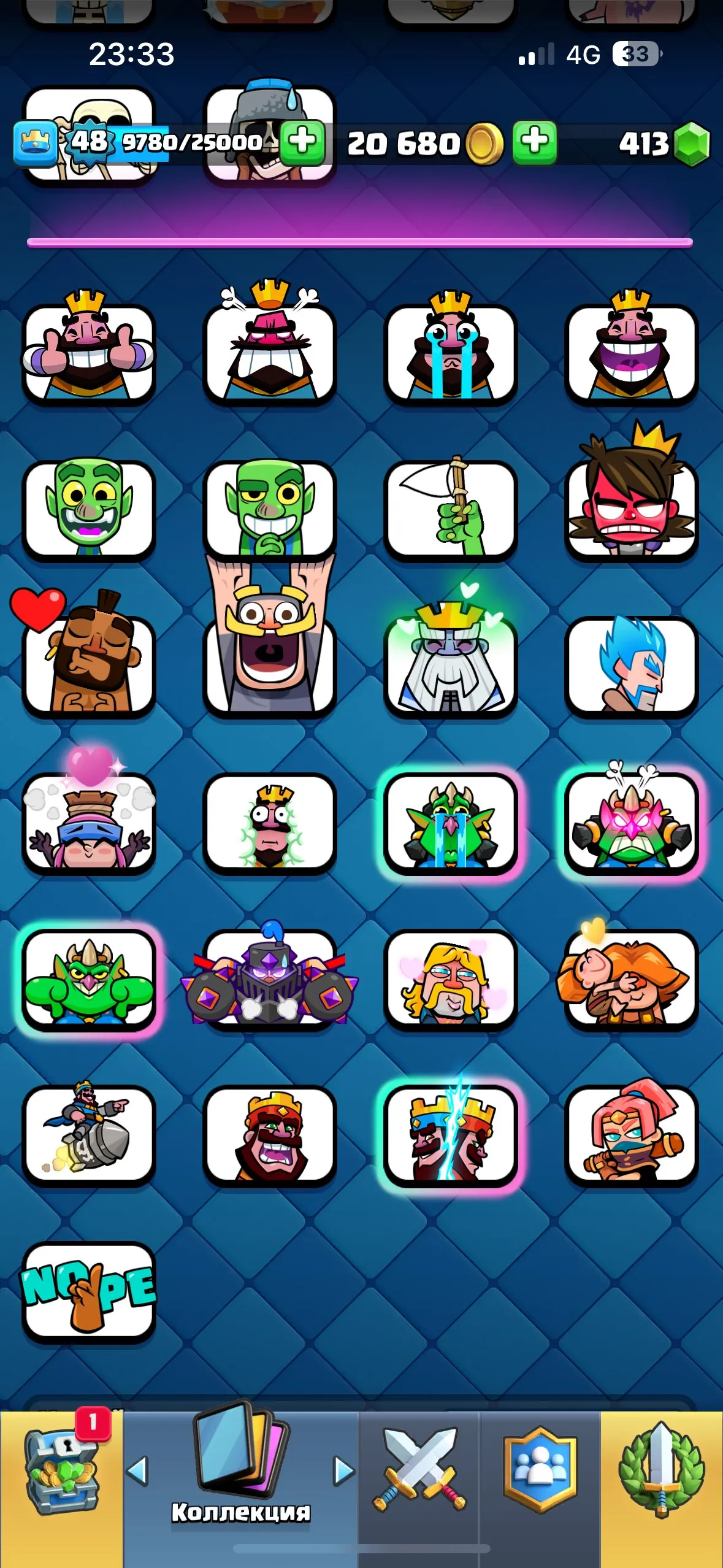 CR562 Top 7500 cups Arena 20 account, 3 level 15 elite cards, 2 level 14 cards, 4 evolutions, 18 legendary cards, 43 emotes, 6 tower skins, rename available