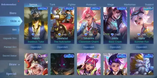 ML584 106 Heroes | 158 Skins | Collector Natalia | Starlight Yin Melissa | Epic Lunox Grock Rafaela Change Nana Valir Harley Kagura Cyclops Zilong Freya