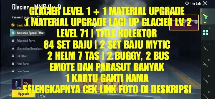 PGM511 Glacier Level 1+Material Upgrade, 2 Mythic Outfits, 84 Outfits, Collector Title, Multiple Emotes and Parachutes (G)