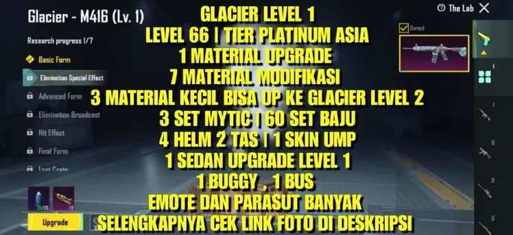 PGM513 Glacier M416 Level 1, Platinum Asia, 3 Mythic Sets, 60 Outfits, Sedan & Buggy Skins, UMP Skin (G)