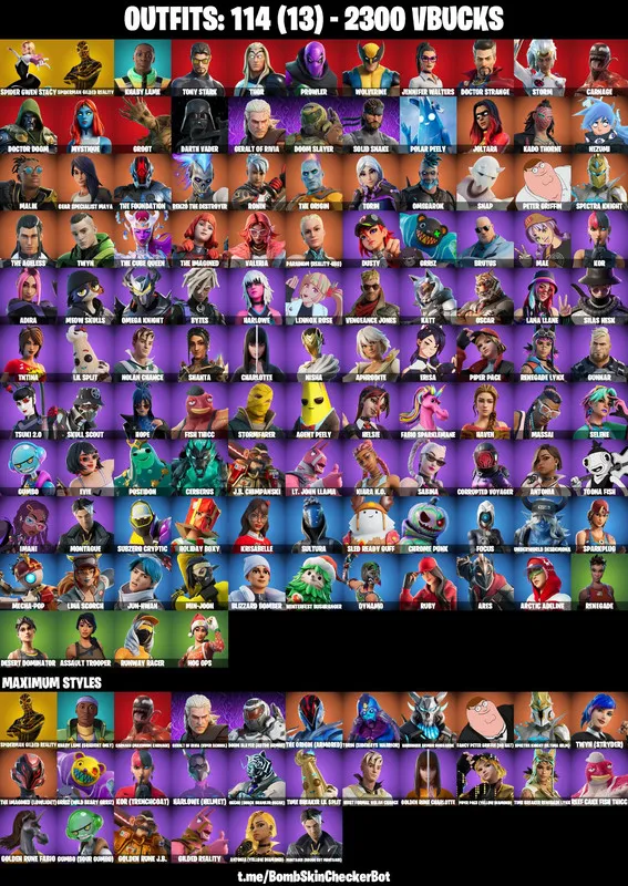 114 Skins |PC/PSN/XBOX| OG Spider Gwen Stacy + Reaper Axe + Spiderman Gilded Reality | Khaby Lame | Renegade | Carnage | FULL EMAIL ACCESS