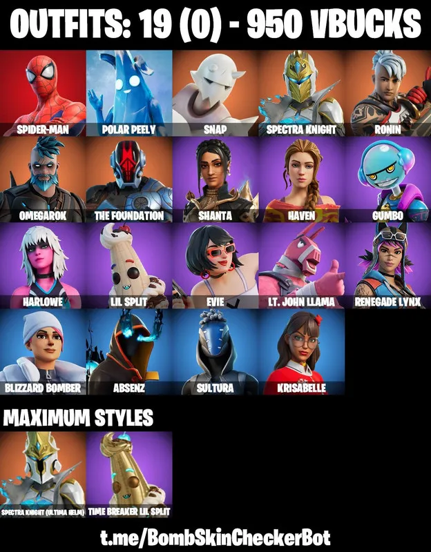 19 Skins |PC/PSN/XBOX| Spider Man | Polar Peely | Snap | Spectra Knight | Absenz | Sultura | Krisabelle | The Foundation | FULL EMAIL ACCESS