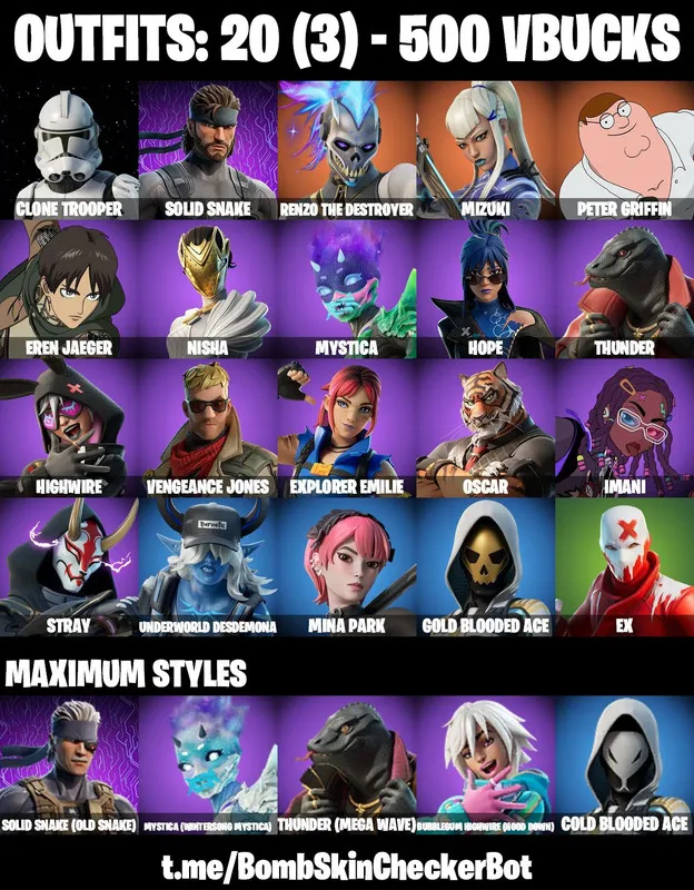 20 Skins |PC/PSN/XBOX| Clone Trooper | Solid Snake | Mizuki | Peter Griffin | Ex | Stray | FULL EMAIL ACCESS
