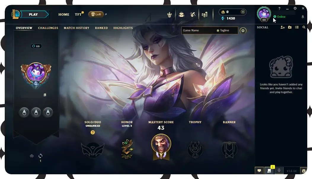 🔥 EUW | 🔵 Unranked | 🟡 Level 66 | 🟢 48 Champions | 💰 1430 BE | 🟣 5 Skins | 🟠 4950 OE | 🗝️ 15 Keys | Full Access][ Perfect for Smurfs / LOL Account for Sale]