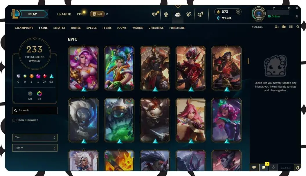 🌍【EUW】🔥 All Champs ✅ | 🎖️ Level 488 | 🎨 233 Skins | 💙 21K BE | 💎 273 RP | 🧙‍♂️ 49 Wards | 🌈 58 Chromas | 🔐 Full Access 🔥