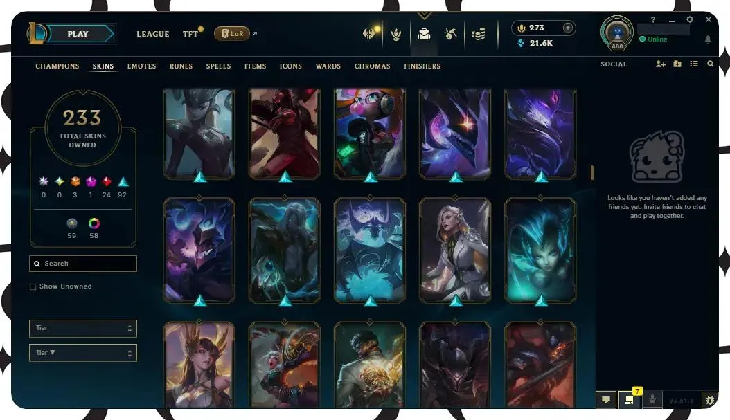 🌍【EUW】🔥 All Champs ✅ | 🎖️ Level 488 | 🎨 233 Skins | 💙 21K BE | 💎 273 RP | 🧙‍♂️ 49 Wards | 🌈 58 Chromas | 🔐 Full Access 🔥