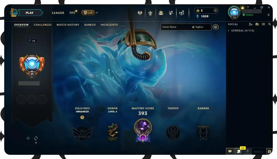 【EUW】116 Champions |  ✅ Level 78 | 🤩 24 Skins | 🔵 1059 BE | 🎁 17 Chests ⸱ EUW league of legends account for sale