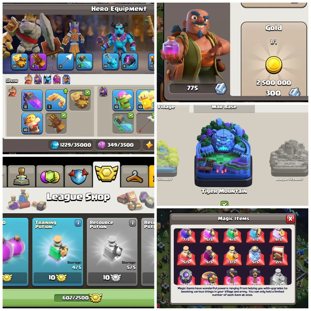 OP MAXED TH13|TIGER MOUNTAIN SCENERY AVAILABLE| STACKED WITH MAGIC ITEMS | 602 CWL MEDALS| QUICK DELIVERY