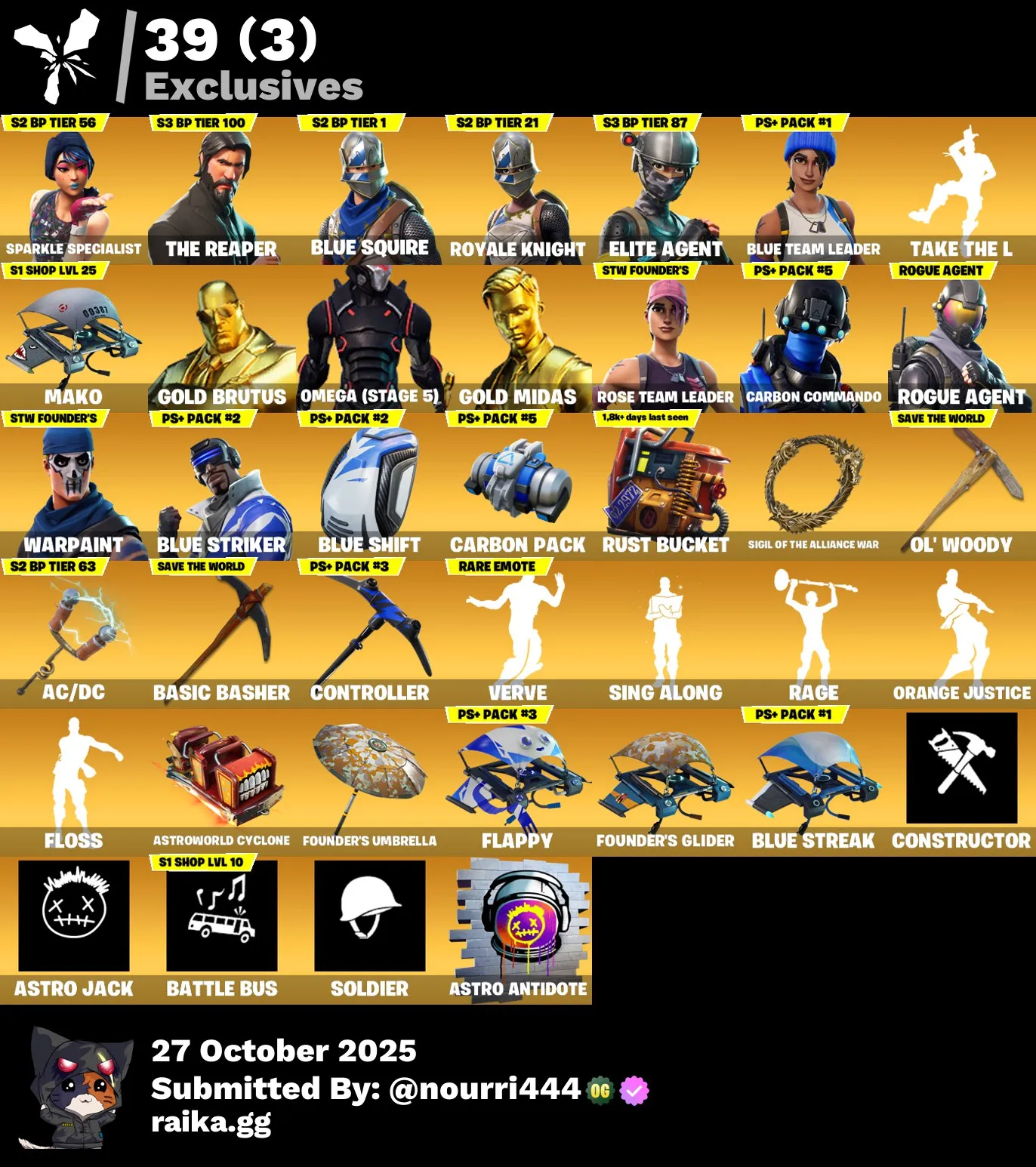 [PC,PSN,XBOX] 69 skins | OG STW | Sparkle Specialist | The Reaper | Blue Squire | Royale Knight | Elite Agent | Blue Team Leader | Gold Brutus | Omega (stage 5) | 300 VB