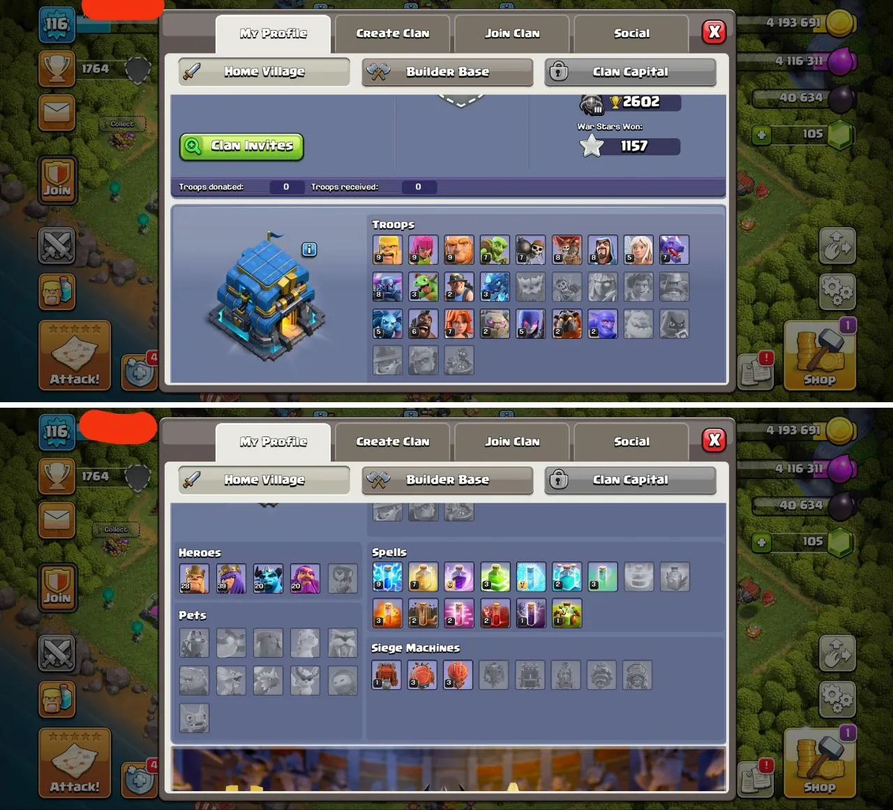 DECENT TH12 | 2602 ATB | GUD DEFENCES | 1K WAR STAR| MANY MAGIC ITEMS| HEORES 28-39-20-20| INSTANT DELIVERY
