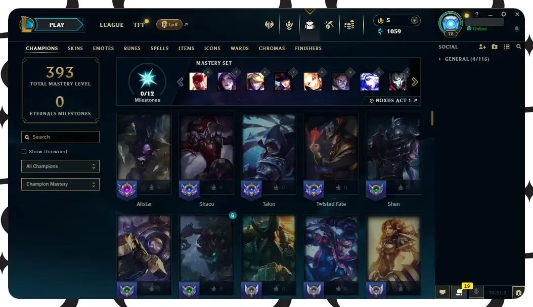 【EUW】116 Champions |  ✅ Level 78 | 🤩 24 Skins | 🔵 1059 BE | 🎁 17 Chests ⸱ EUW league of legends account for sale