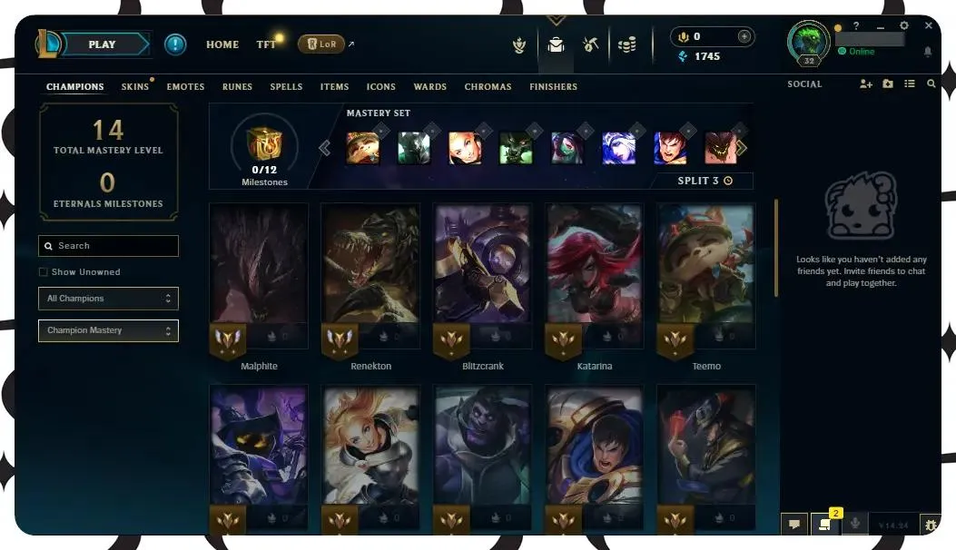 [🔥 EUW 🟢 33 Champions | 🟣 2 Skins 🟡 Level 32 | 💰 1745 BE | 🟠 200 OE | Full Access][ Perfect for Smurfs]