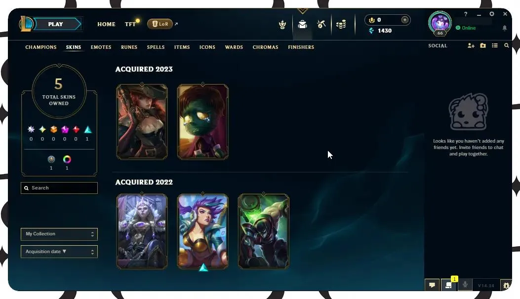 🔥 EUW | 🔵 Unranked | 🟡 Level 66 | 🟢 48 Champions | 💰 1430 BE | 🟣 5 Skins | 🟠 4950 OE | 🗝️ 15 Keys | Full Access][ Perfect for Smurfs / LOL Account for Sale]