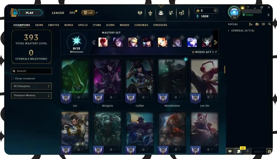 【EUW】116 Champions |  ✅ Level 78 | 🤩 24 Skins | 🔵 1059 BE | 🎁 17 Chests ⸱ EUW league of legends account for sale