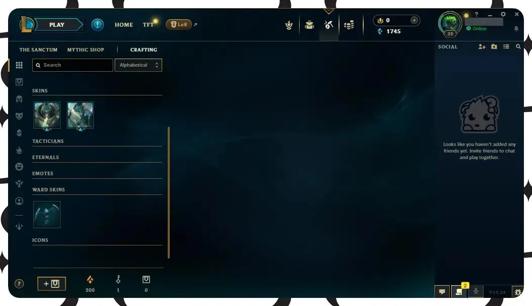 [🔥 EUW 🟢 33 Champions | 🟣 2 Skins 🟡 Level 32 | 💰 1745 BE | 🟠 200 OE | Full Access][ Perfect for Smurfs]