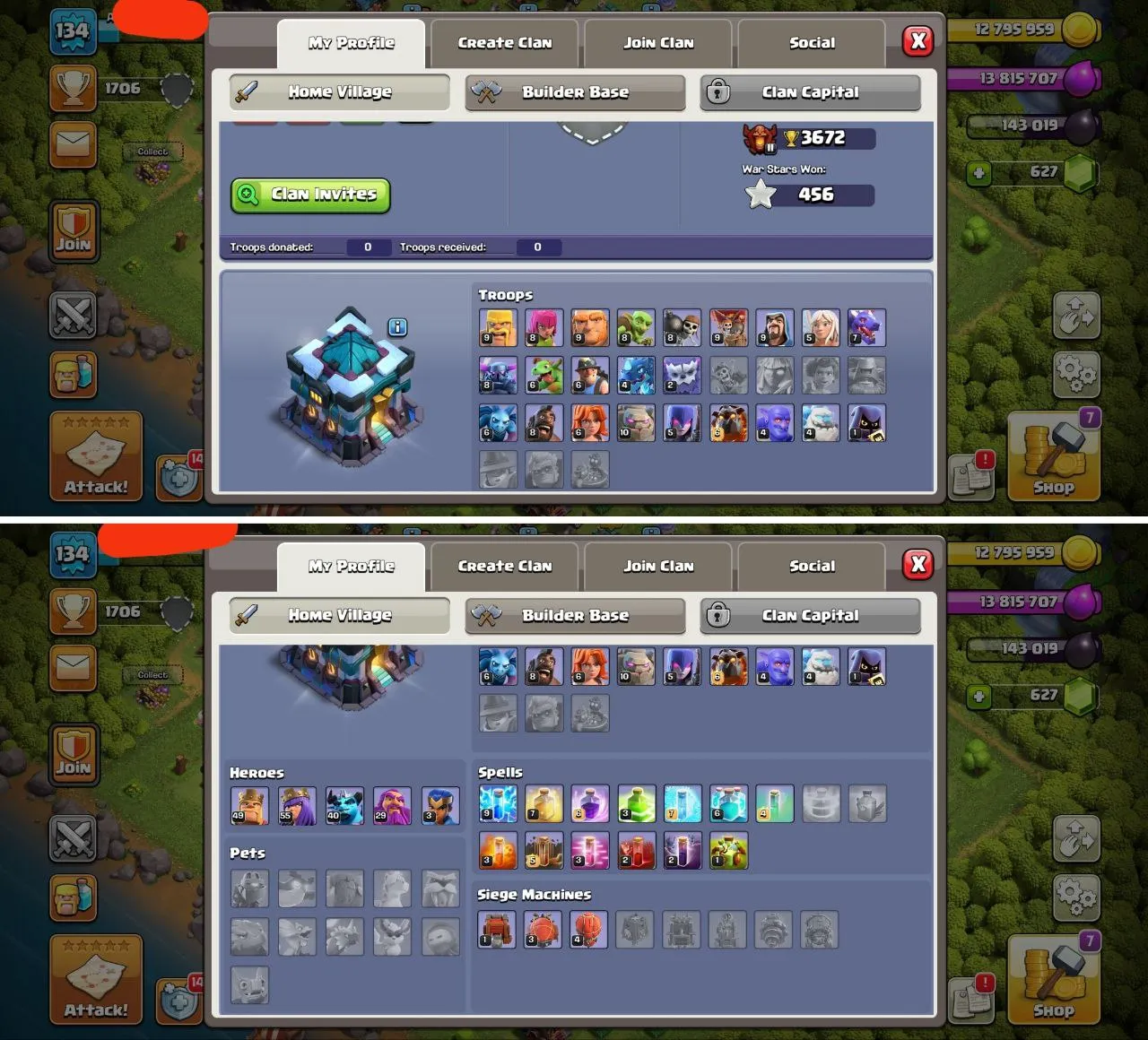 DECENT TH13 | GOOD DEFENCES | RENAME -500 | 760 CWL MEDALS |MANY MAGIC ITEMS| HEORES 49-55-40-29-03 | INSTANT DELIVERY