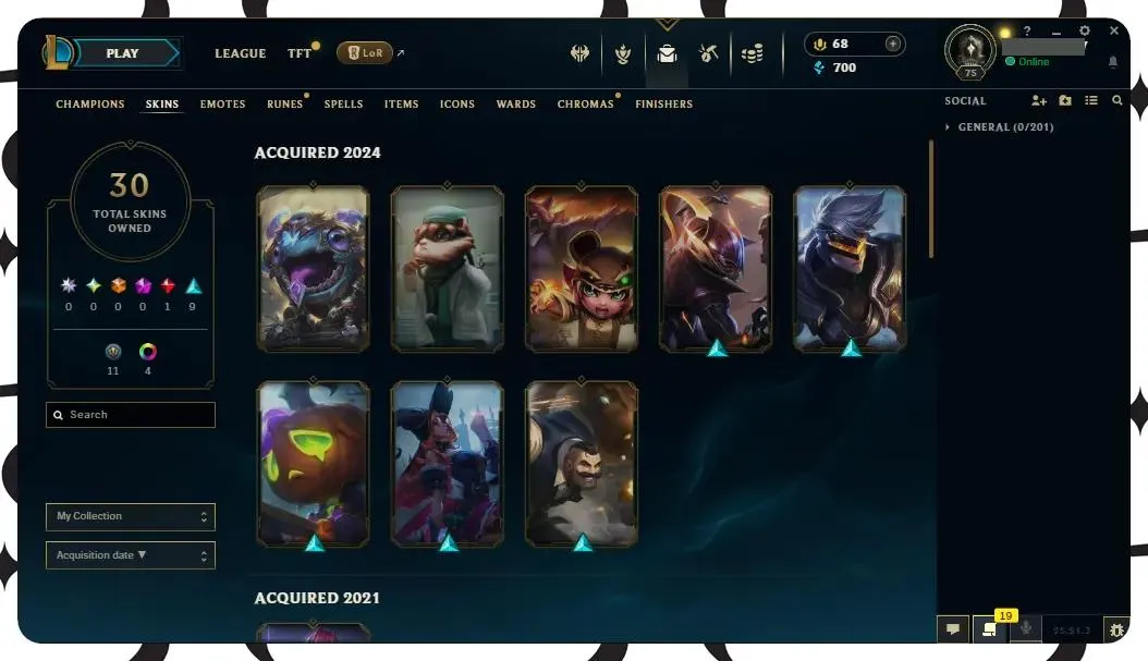 【EUW】130 Champions | ✅ Level 75 | 🤩 30 Skins | 🔵 700 BE | 🟡 68 RP | 🟠 1135 OE | 🔑 3 Keys ⸱ EUW league of legends account for sale