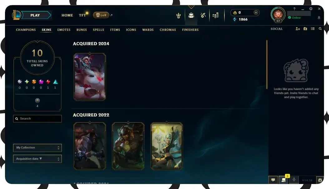 🔥 EUW 🎭 46 Champions 🎃 10 Skins 📈 Level 57 💰 1866 BE | 🟠 Full Access | 🔴 EUW Leauge of legends Account for Sale