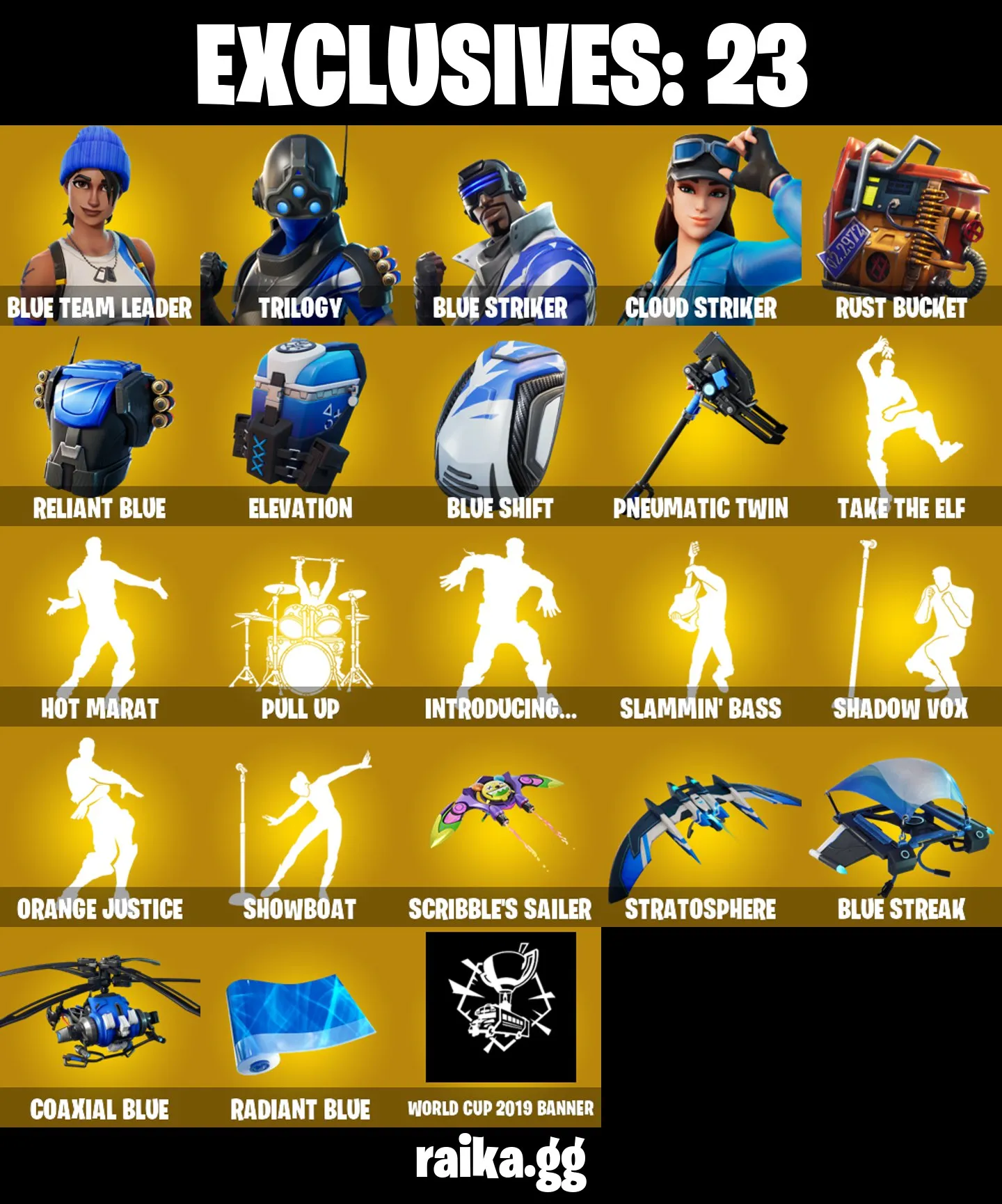 [PC/PSN/XBOX] 12 skins | Blue Team Leader | Trilogy | Blue Striker | Cloud Striker | Rust Bucket | Reliant Blue | Elevation | Blue Shift | 200 VB