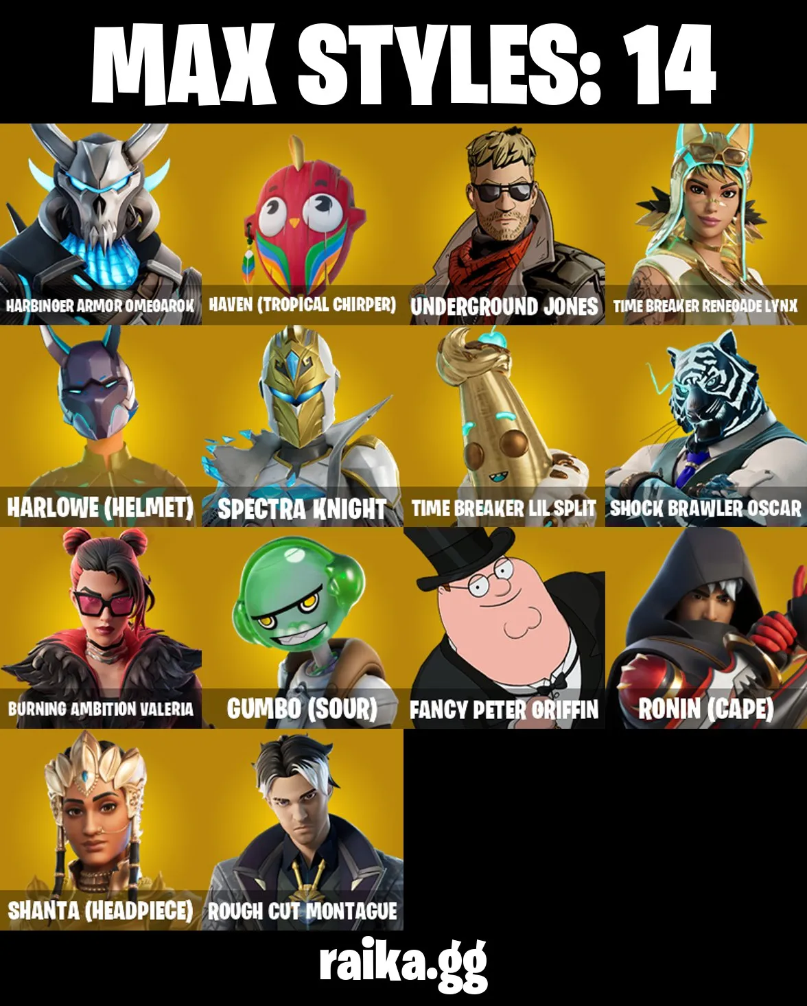 [PC/XBOX/NIN] 60 skins | Grind | Havoc | Clutch | Sub Commander | Harbinger Armor Omegarok | Spectra Knight | Burning Ambition Valeria | Fancy Peter Griffin | 450 VB