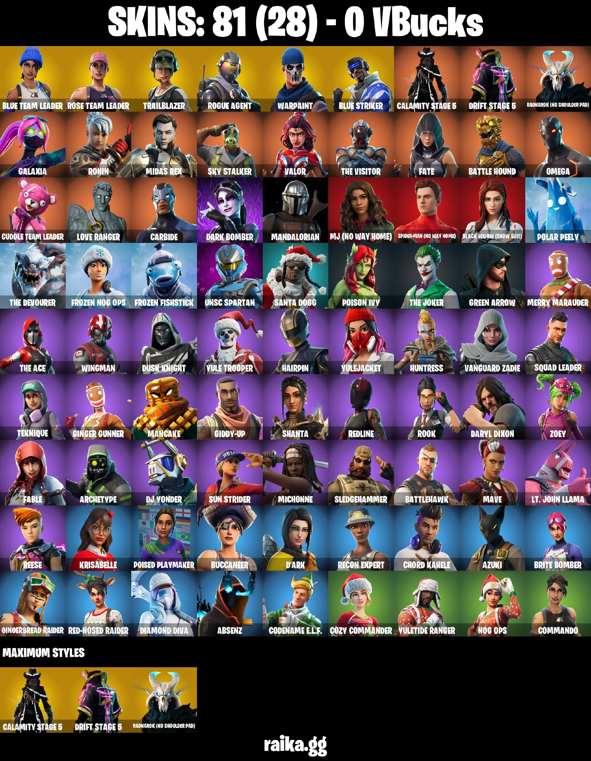 [PC/XBOX/NIN] 81 skins | OG STW | Blue Team Leader | Blue Striker | Rogue Agent | Trailblazer | Drift Stage 5 | Ragnarok (No Shoulder Pad) | Calamity Stage 5
