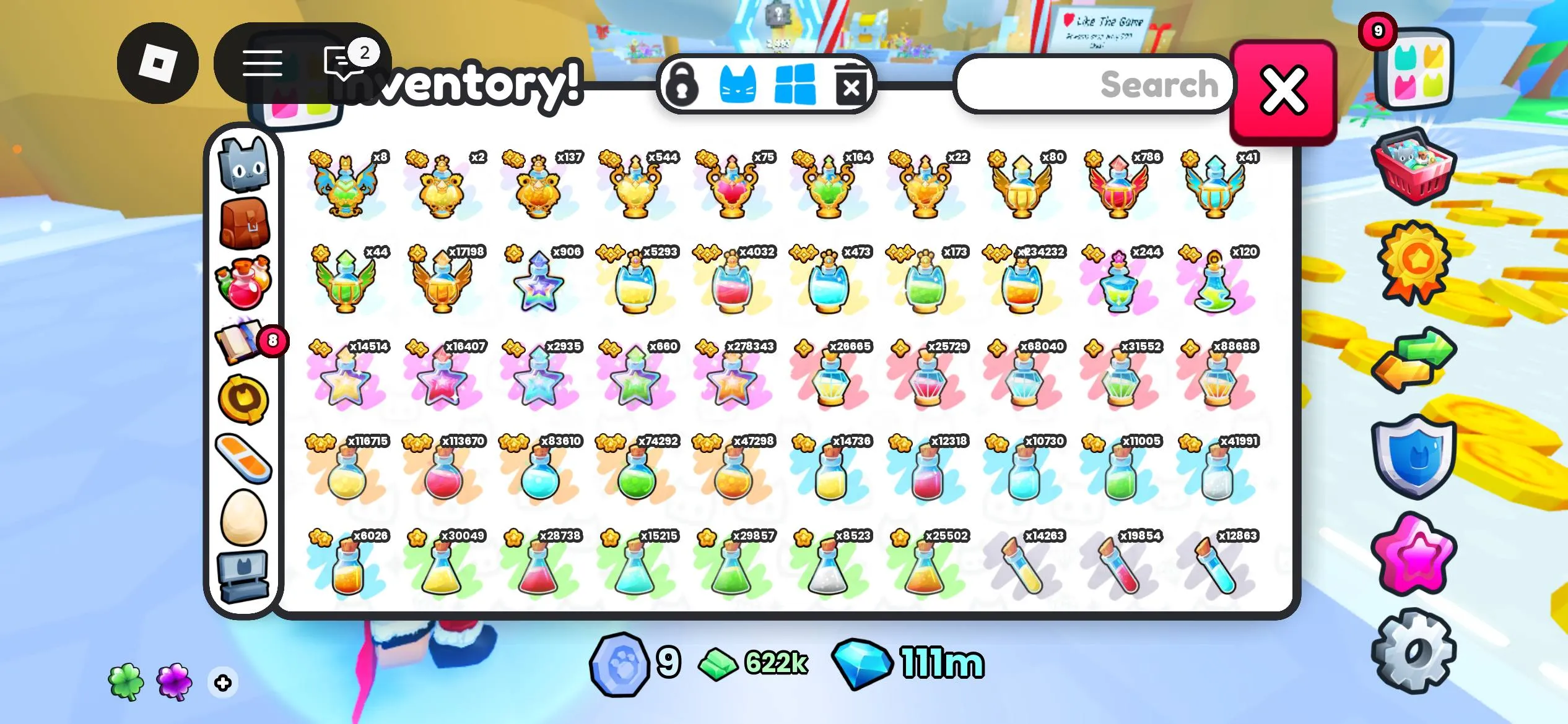 RBL3067 Huge ??? Pets Stack, VIP, Ultra Lucky, +40 Egg Hatch, 111m Diamonds, 622k Tickets, Potions (G)