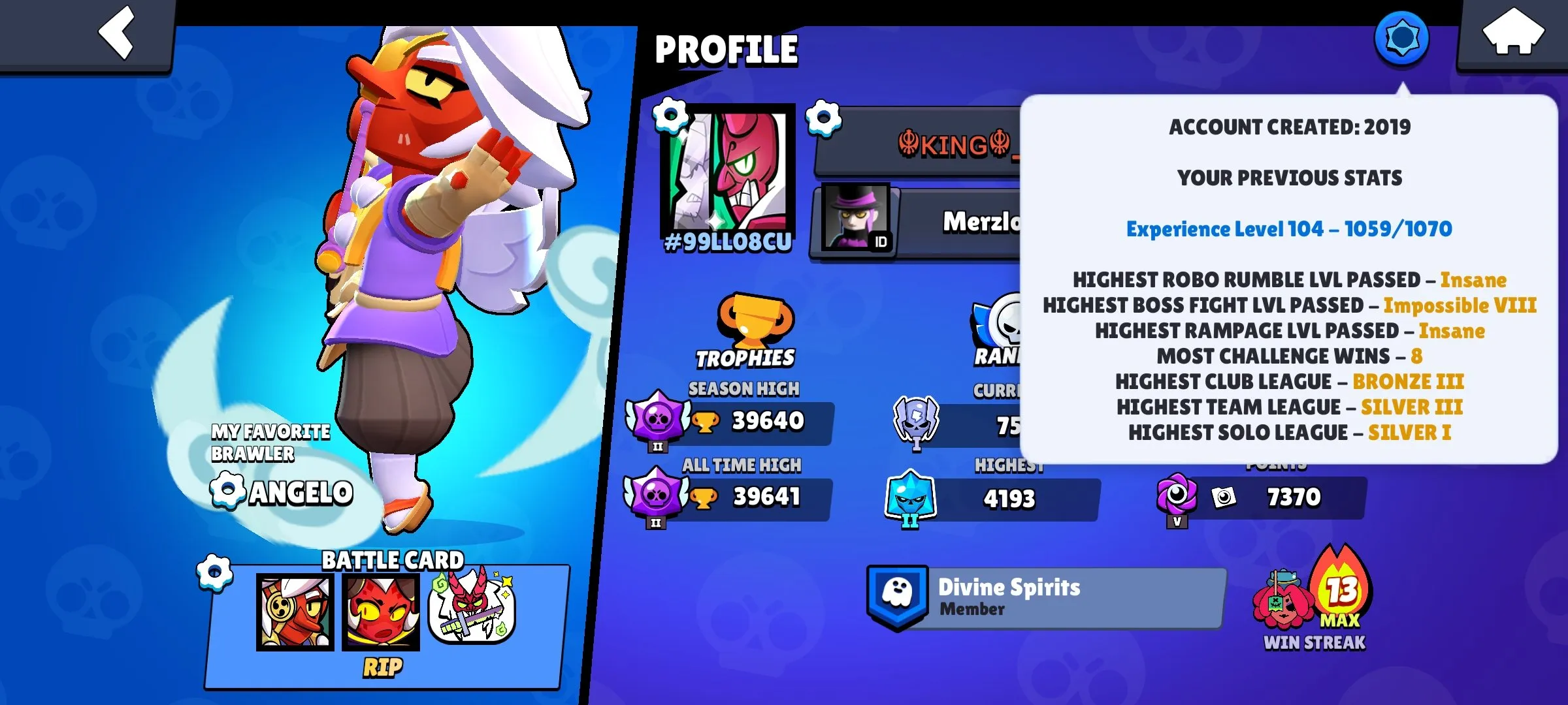 BS1928 39640 trophies 92/97 brawlers 174 skins 13 hypercharge level 11 brawlers 