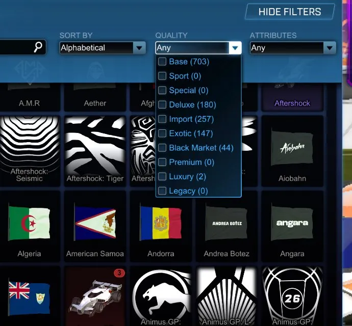 STOCK596 Fennec Inventory, 44 Black Market, 257 Import, 147 Exotic, Painted Cars and Goal Explosions