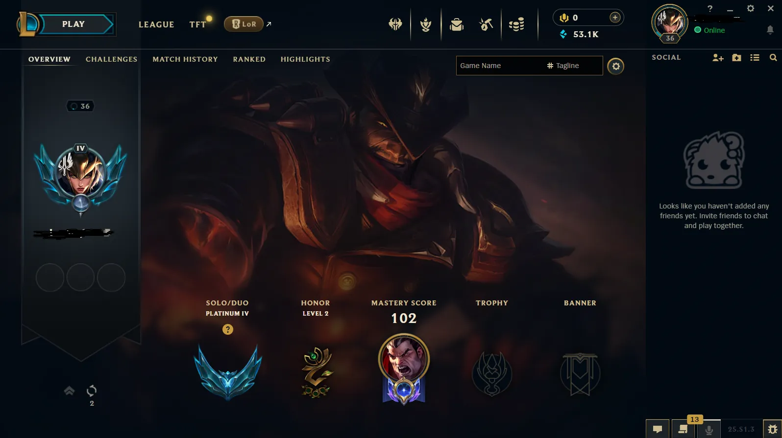 👑 EUW ⸱ Platinum 4 🎗️ S15 Split 1 ( NEW ) 💎 %64 WINRATE / +38 LP GAIN HIGH MMR 🎀 TOP / DARIUS Main 🚀 53.1K B.E ❄️ High Quality LOL Account ⭐ Warranty ✨ Full Access ⌛ Instant Delivery 📧 Mail Changeable 📷 Check Photos