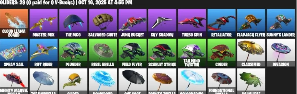 F1279 Singularity, Munitions Expert, Toy Trooper, Rox, Sentinel, Shadowbird, Catalyst, Bunker Jonesy Skins, 500 VBucks (G)