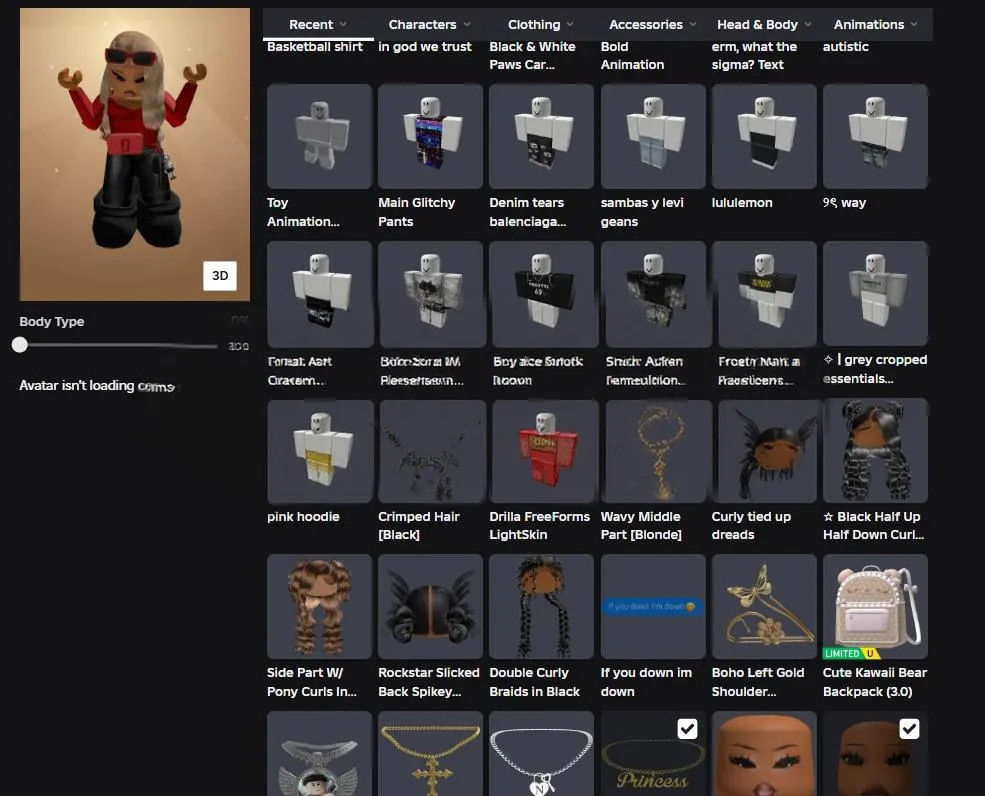 RBL2918 (EMAIL YOK) 12.3k+ Robux Totalli Hesap Cute Kawaii Bear Backpack Black Half Up Curls Drilla FreeForms LightSkin Rockstar Slicked Braids  (G)