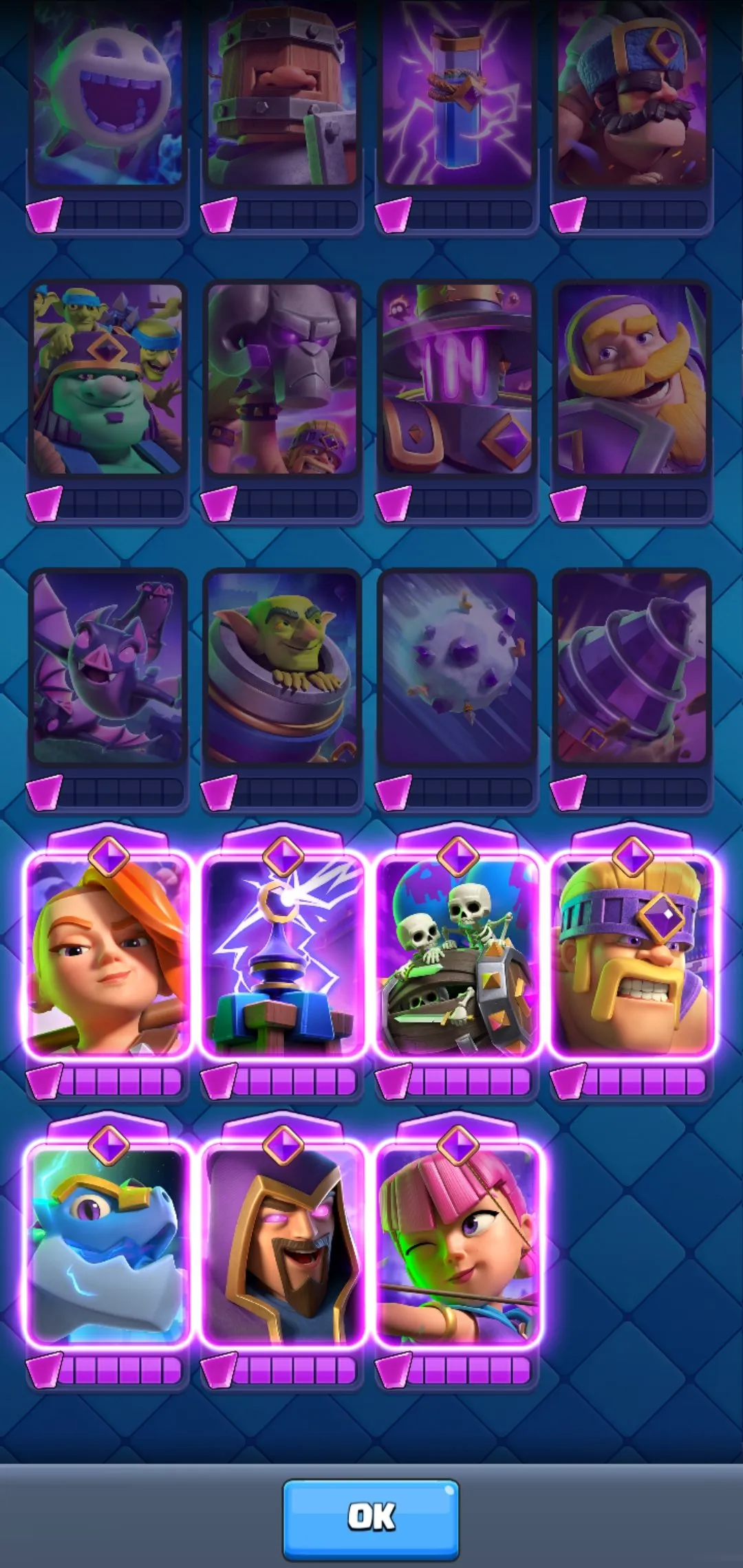 CR688 7 Evolutions 8679 Trophies Level 41 Archer Queen Electro Wizard Log Skeleton Army Deck Two Level 15 Archer Queen Electro Spirit 117 Cards