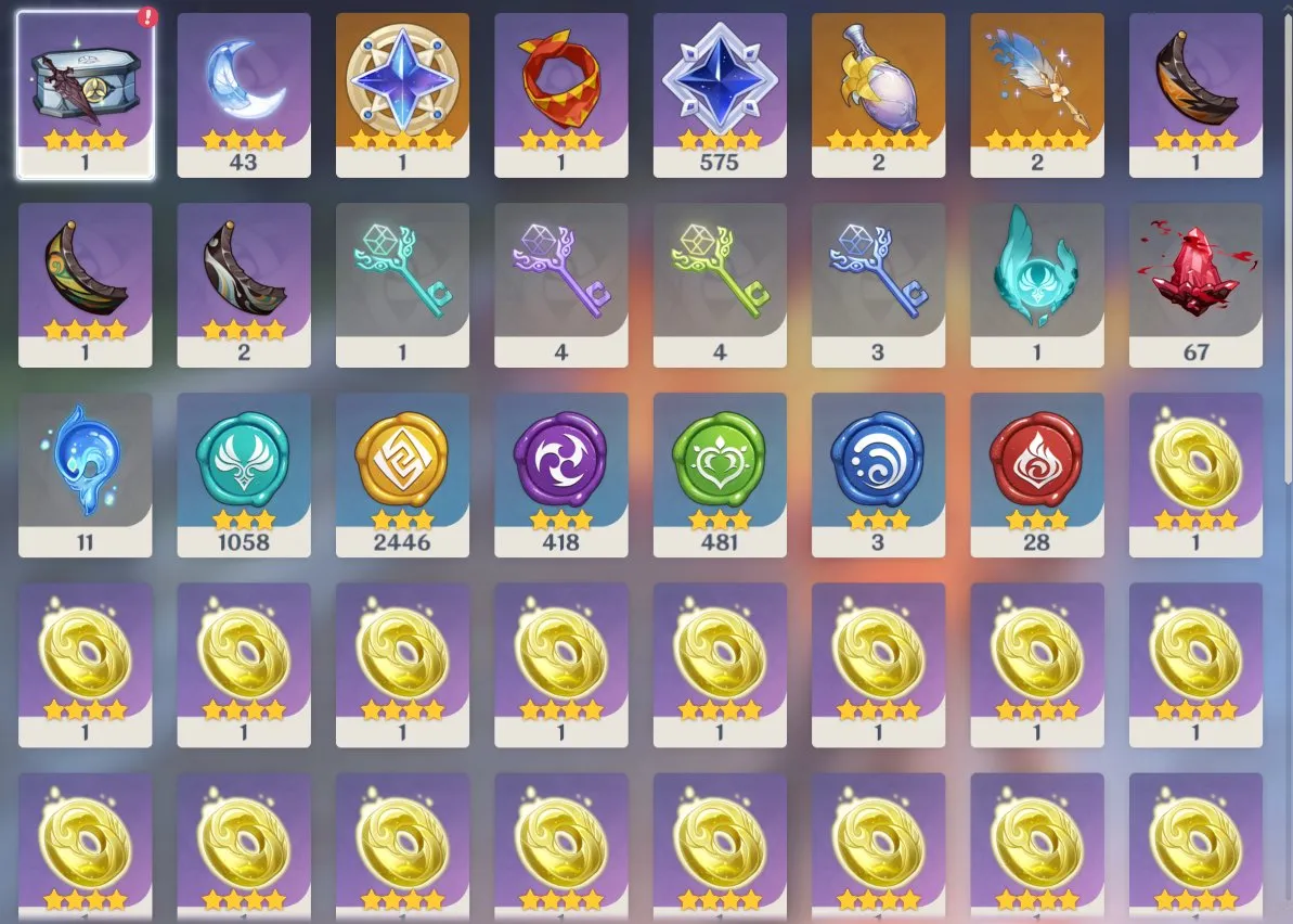 GI1613 Nahida, Yelan, Jean, Ayaka, Diluc, Tighnari, Mona, Dehya, 2 five star weapons, many high constellation 4star characters, AR55 America (G)