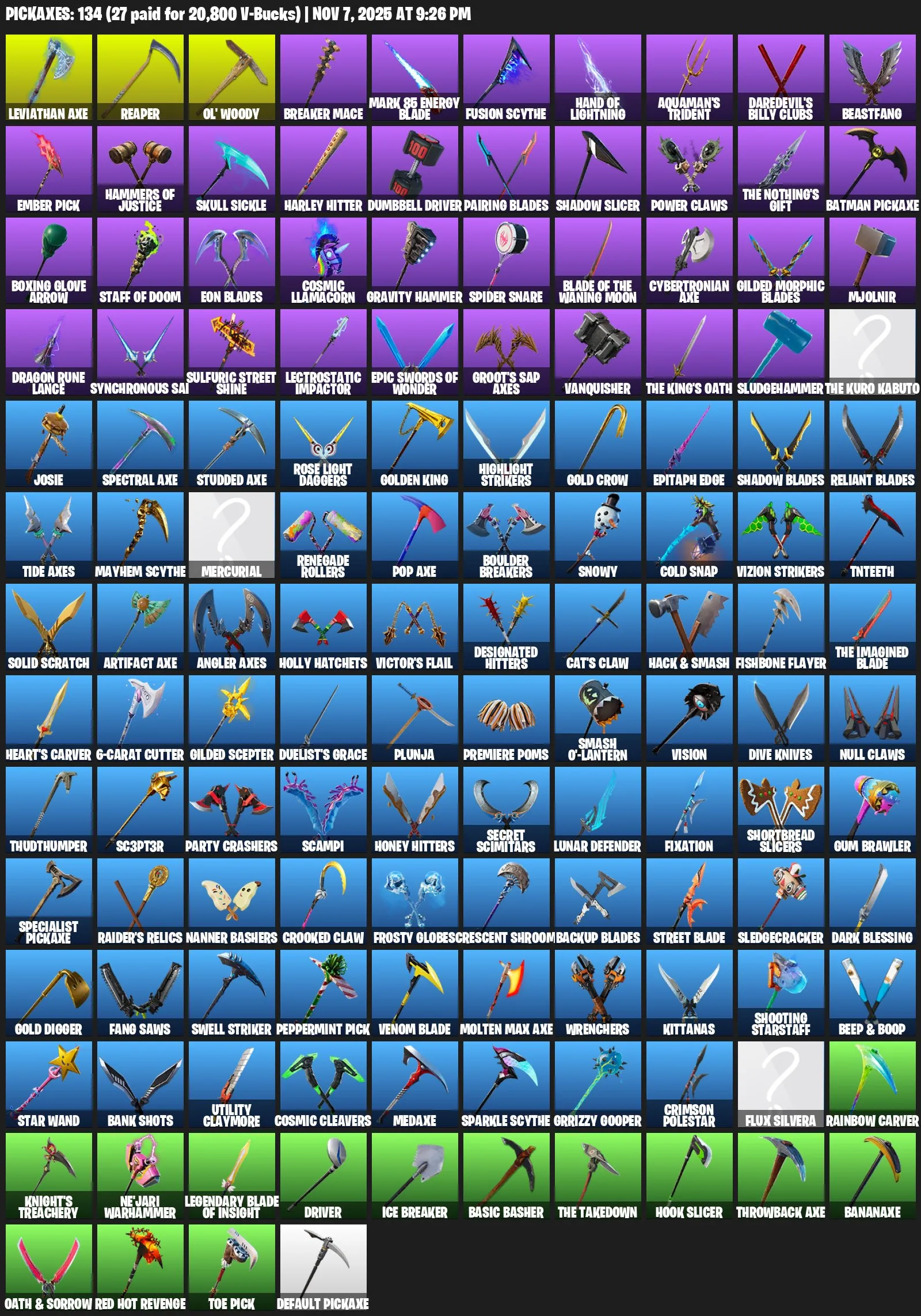 F960 106 Skins, Skull Trooper, Recon Champion, Master Chief, Leviathan Axe, Leisure Suit, 134 Pickaxes, Full Access, High Level Account (G)