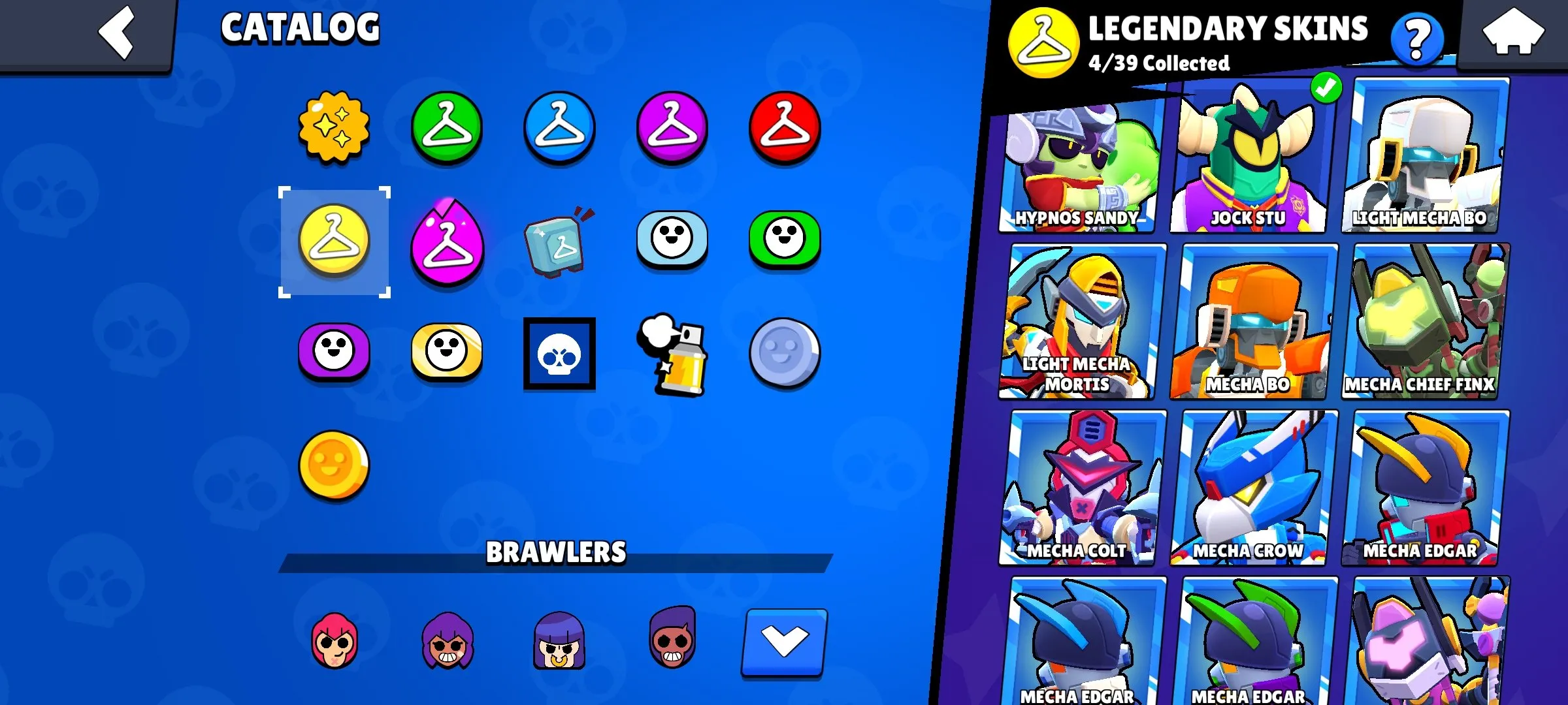 BS1933 3 BP, 50204 Trophies, 89/97 Brawlers, 203 Skins, 6 Hypercharge Skins, Mecha Crow, Light Mecha Mortis, Mecha Colt, Mecha Bo, Mecha Edgar, Hypnos Sandy, Godzilla Buzz, Red Godzilla