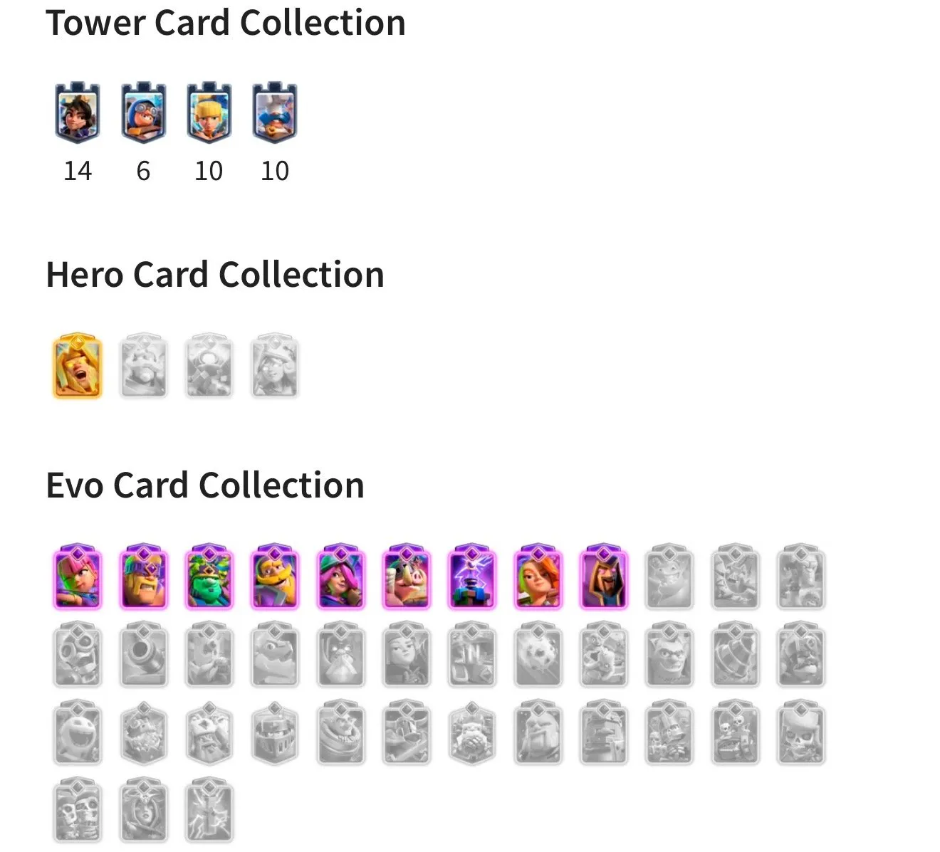 CR623 V44 Arena25 10000 Trophies Xbow 3.0 Deck Baby Siya 250K Gold 3 Shard Evo 9 Evo Cards 3 LV15 Cards 6 LV14 Cards 22 Legendaries 120 Cards Free Name Change