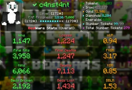 MC51 // VIP+ 172 STAR BW 59 STAR SW 201 LVL HYPIXEL