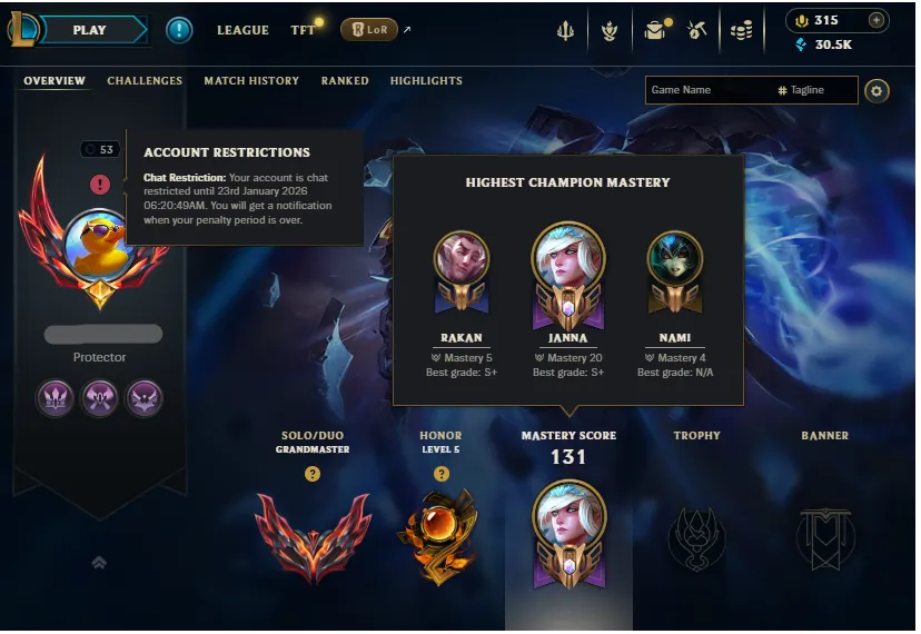 S16🔥LVL53 Grandmaster 365LP 60%WR Handleveled🚀+24/-17LP Gains💎30K BE 42Champs 6Skins✅Lifetime Ownership Guarantee - Never Taken Back