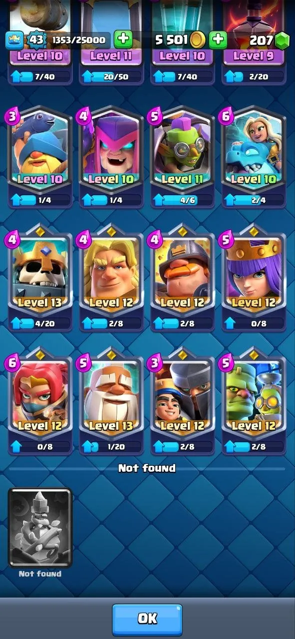 CR515 Max Arena 20 7803 Trophies | Level 43 | 8 Evolutions | 31 Emotes | 120/121 Cards 
