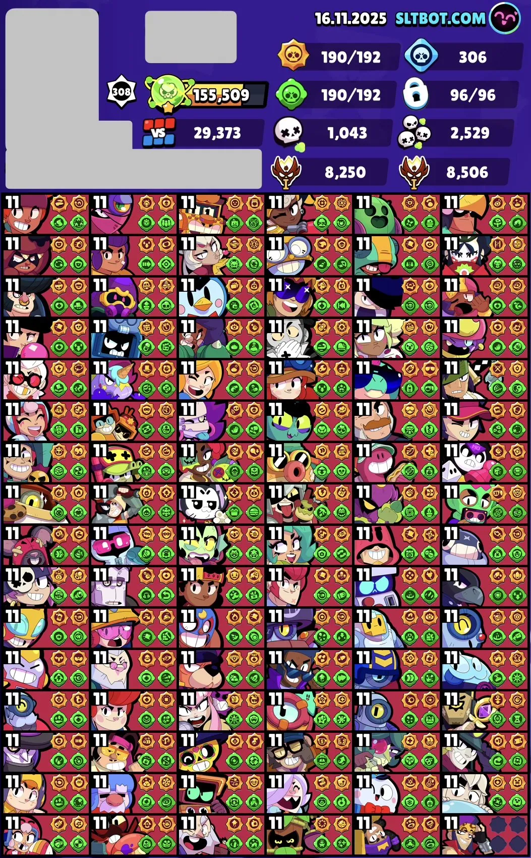 BS1648 //ALIEN FAME GLORY | 96 Level 11 Brawlers | 8 Hypercharge Skins | Massive Rare, Epic, Mythic, Super Rare, Rare, True Silver and Brawl Pass Skins