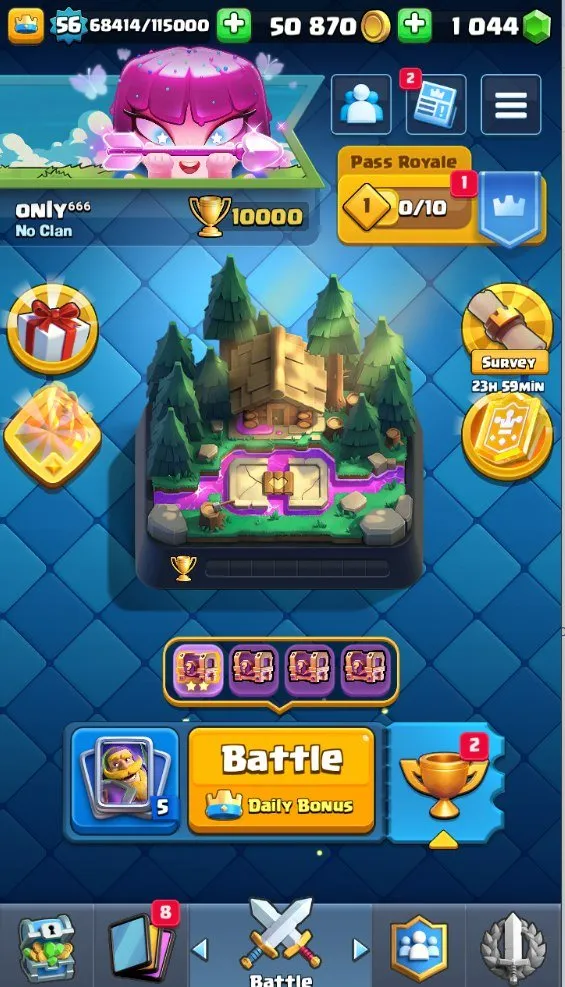 CR715 Level 56 deck with Balloon 9 level 15 23 level 14 10 evolutions 10k trophies Arena 24 50k gold 1k gems 81 emotes all 121 cards unlocked