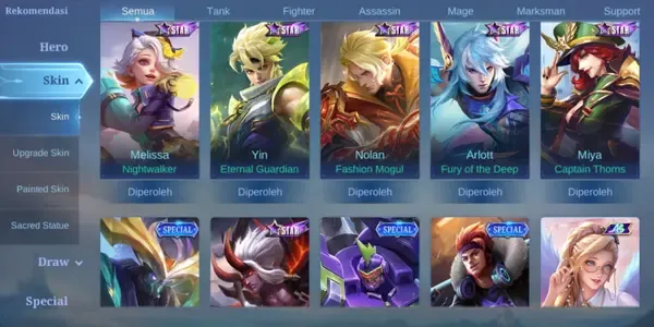 ML584 106 Heroes | 158 Skins | Collector Natalia | Starlight Yin Melissa | Epic Lunox Grock Rafaela Change Nana Valir Harley Kagura Cyclops Zilong Freya