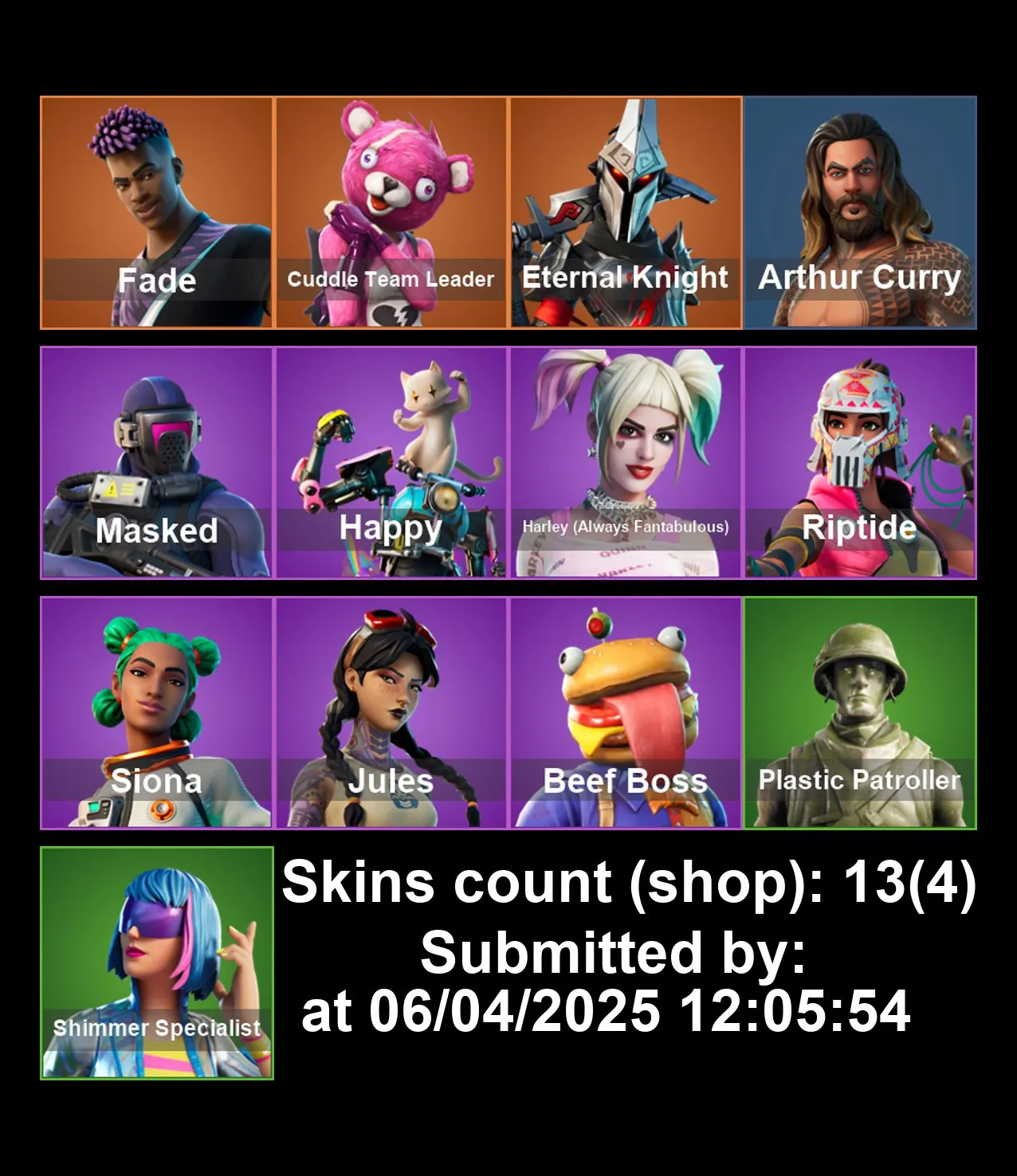 [PC/PS4-5/XBOX] 13 Skins | Harley Quinn | Beef Boss | Plastic Patroller | Jules | Shimmer Specialist | Happy | Masked | Fade | Harley Hitter | Full Email Access