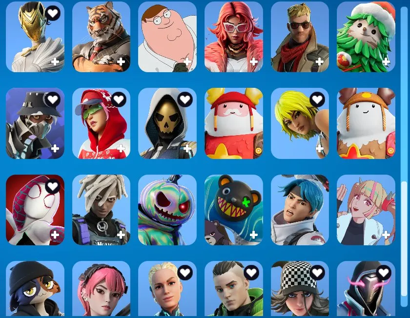 F1118 Exclusive Skins Including Thudthumper, Peter Griffin, Spider-Gwen, Baymax, and Rare Outfits (G)