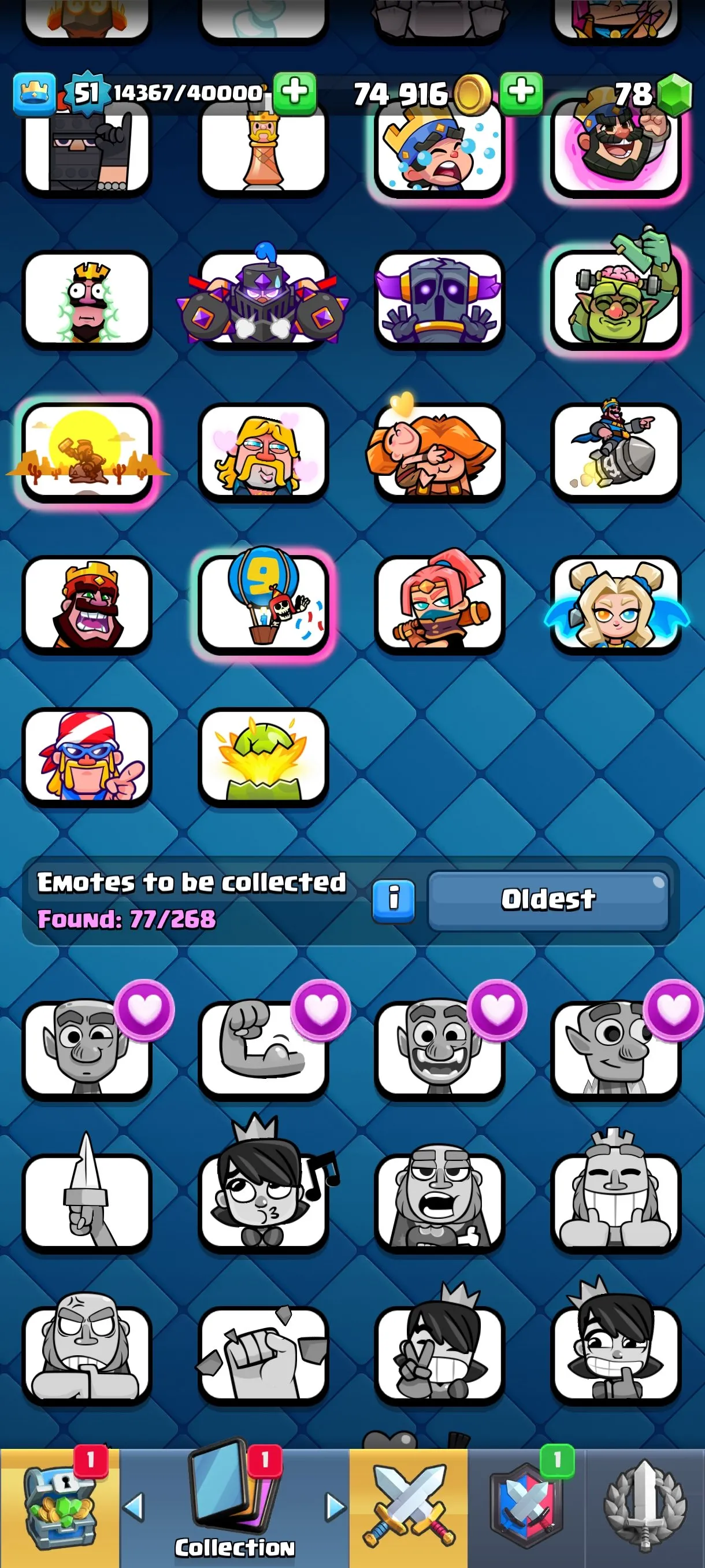 CR678 10000 cups 11 Evolutions 120 cards 78 gems 74916 gold King 51 Arena 25 77 emotes 8 tower skins max heroes
