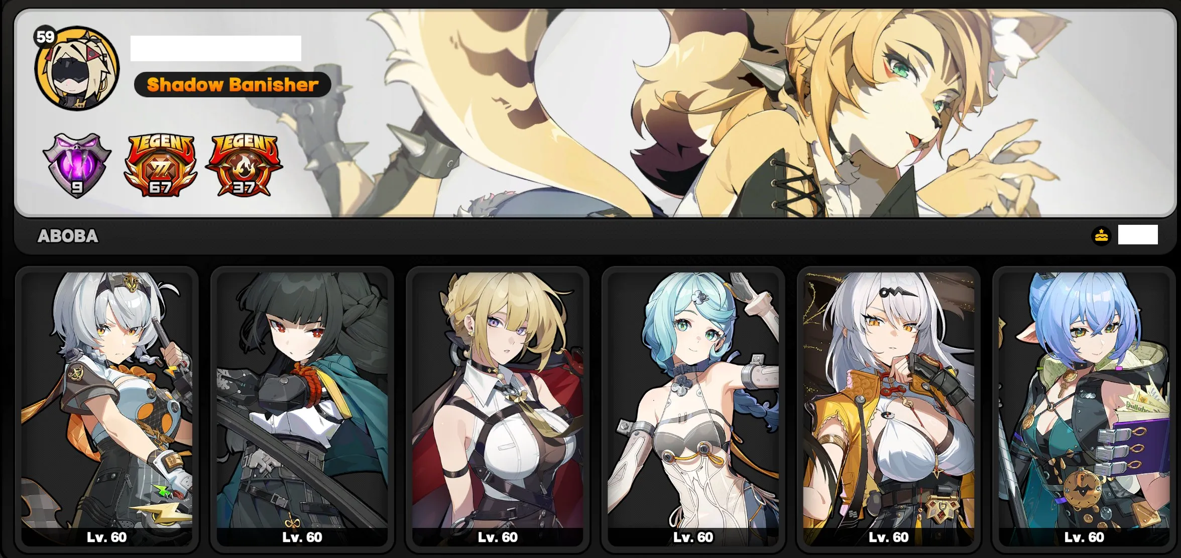 ZZZ20 // Shadow Banisher | Level 59 | Miyabi, Yixuan, Evelyn, Trigger, SO Anby, Seed, Lighter, Yanagi, Astra, Lucia & More | 99 Spins | Battle Pass Purchased | 19 S-Rank Characters