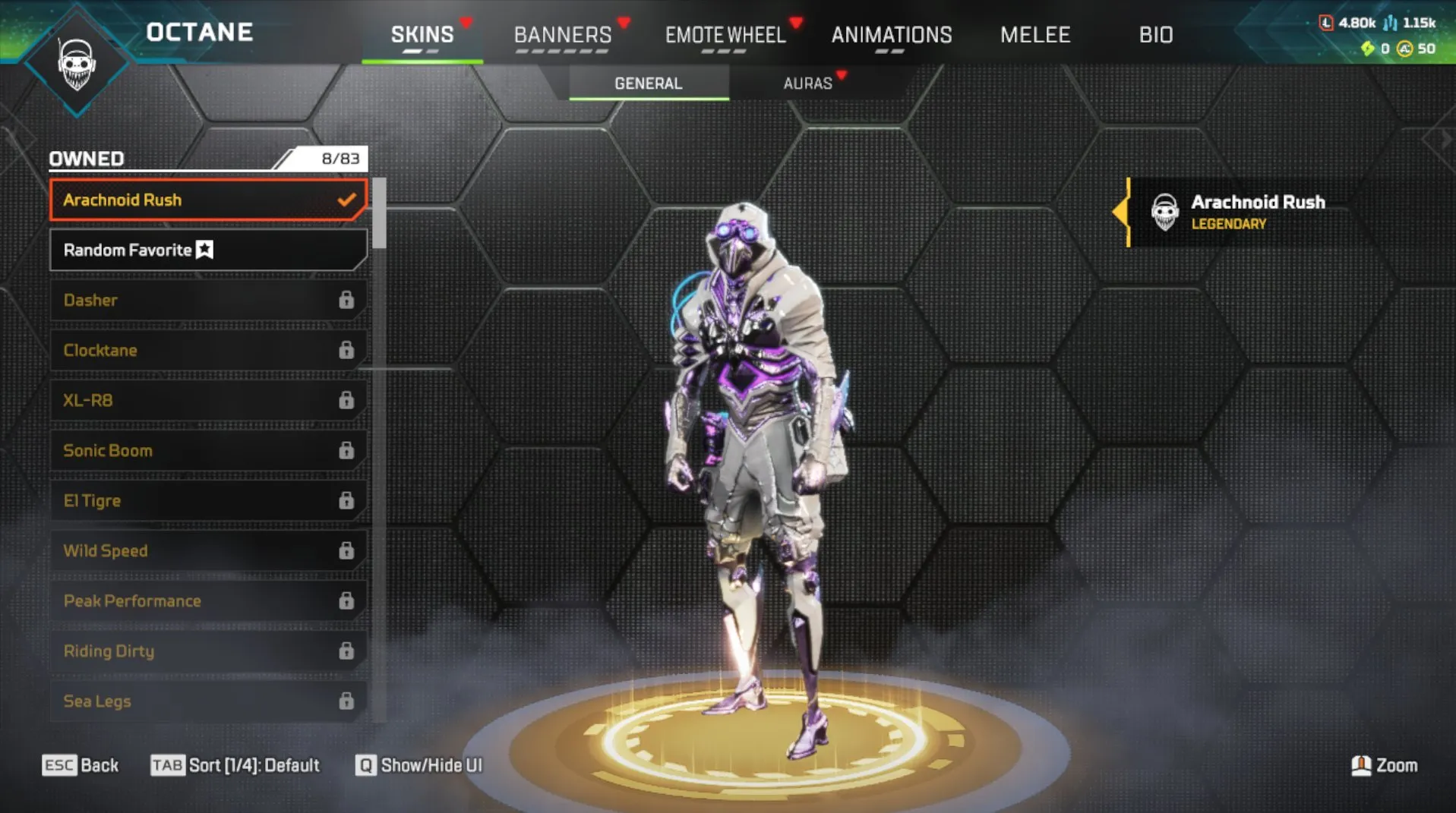 AP547 48 Legendary Skins, Rookie Rank, Level 91, Tombstick, Arachnid Rush, Slayer's Lancer, Luxury Finish, Veteran Voyager, Quicksilver 